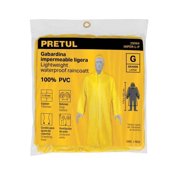 29964 - Gabardina impermeable ligera de PVC, talla G, Pretul