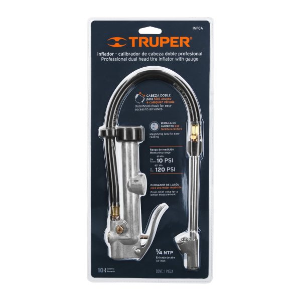 19028 - Inflador calibrador, cabeza doble, prof. 1/4' NPT, TRUPER
