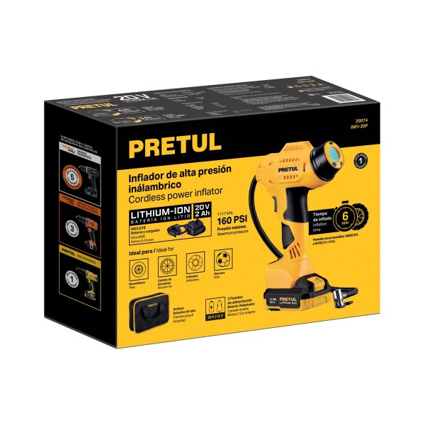 29074 - Inflador de aire, 20V, 1 batería 2Ah, PRETUL
