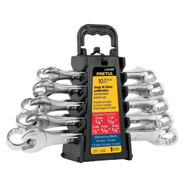21996 - Juego de 10 llaves combinadas std y mm, PRETUL