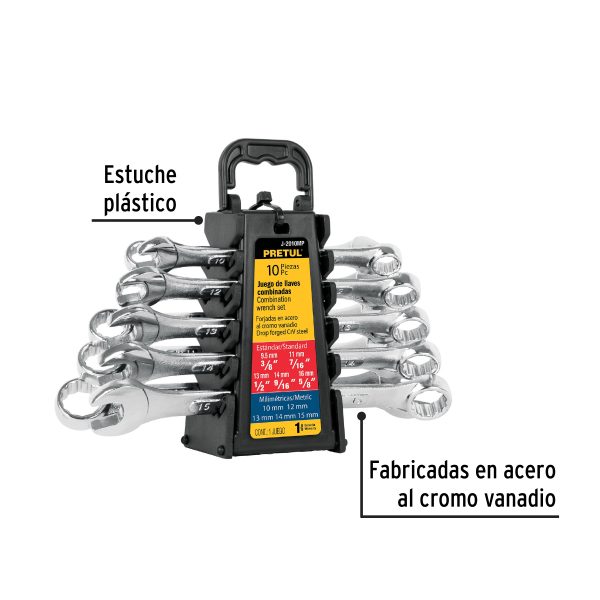 21996 - Juego de 10 llaves combinadas std y mm, PRETUL