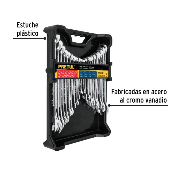 22018 - Juego de 22 llaves combinadas std y mm, PRETUL
