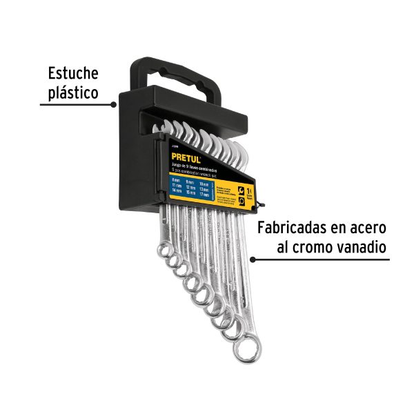 21995 - Juego de 9 llaves combinadas mm, PRETUL