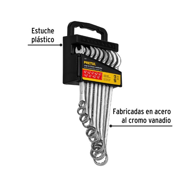 21994 - Juego de 9 llaves combinadas std, PRETUL