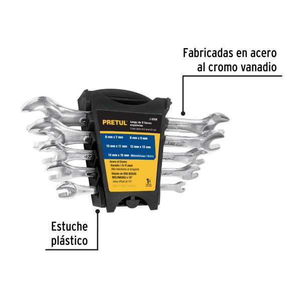 22001 - Juego de 5 llaves españolas mm, PRETUL