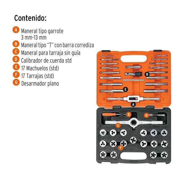 11442 - Juego de 40 piezas de machuelos y tarrajas, Truper