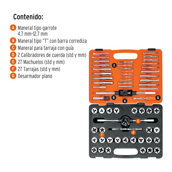 11443 - Juego de 60 piezas de machuelos y tarrajas, Truper