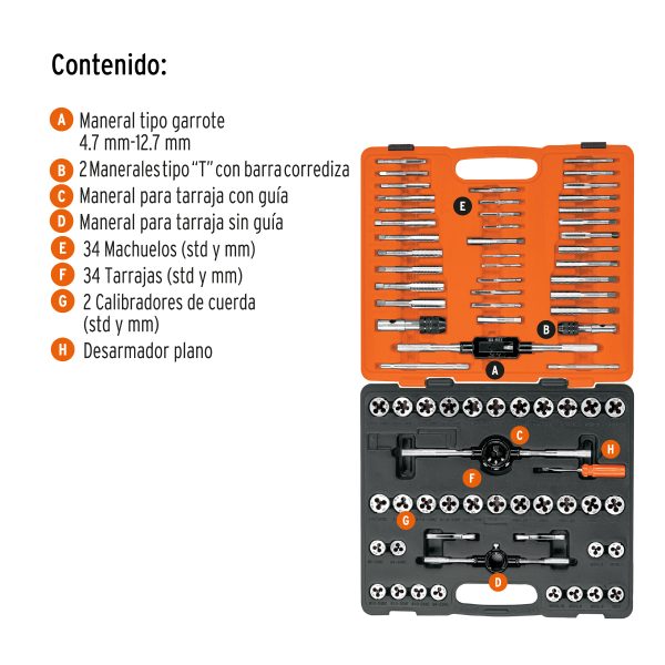 12443 - Juego de 76 piezas de machuelos y tarrajas, Truper