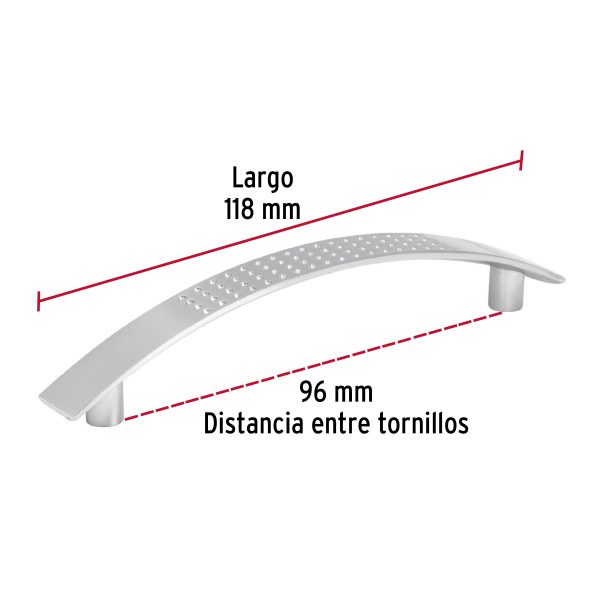 43821 - Jaladera de 96mm, línea Contempo, níquel, HERMEX
