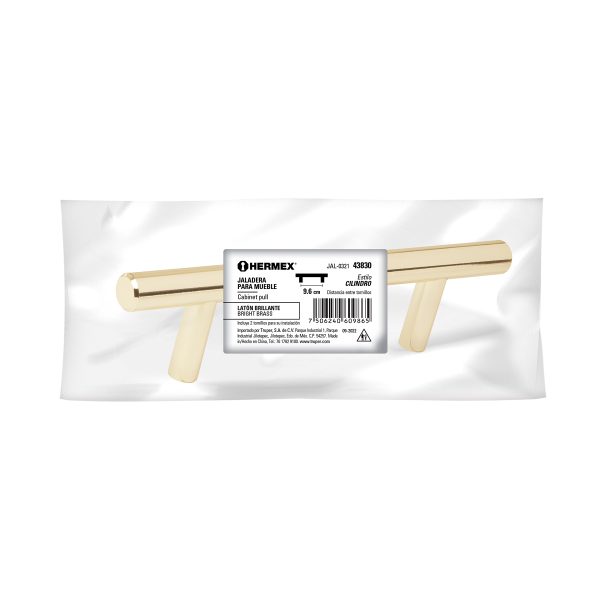 43830 - Jaladera de acero, 96mm, línea Cilindro, latón brillante