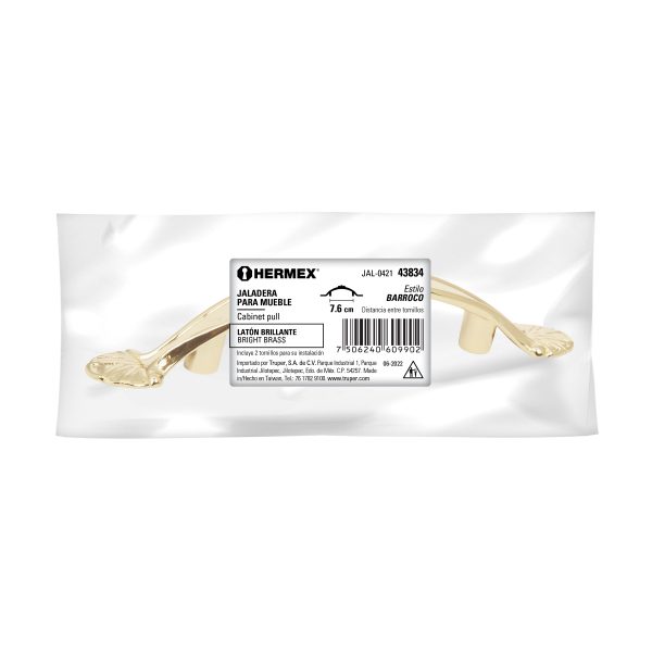 43834 - Jaladera metálica de 76 mm estilo 'Barroco', latón brillante