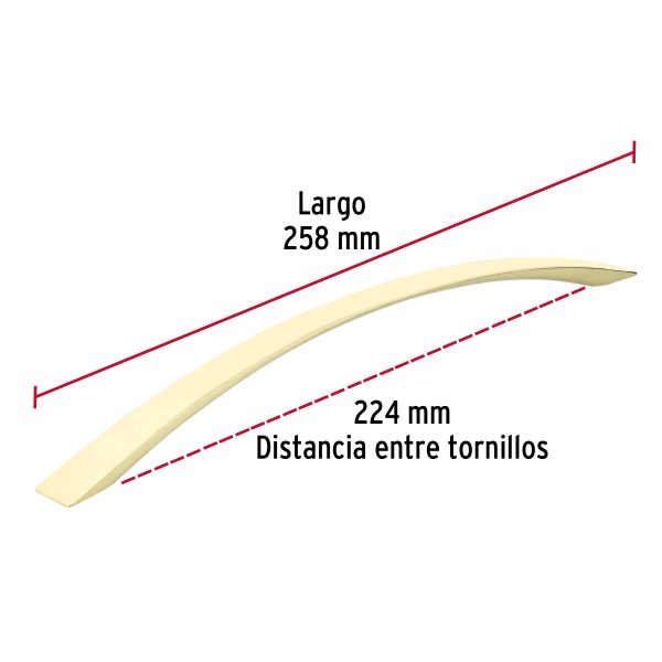 43376 - Jaladera de 224mm, línea Moderna, latón brillante, HERMEX
