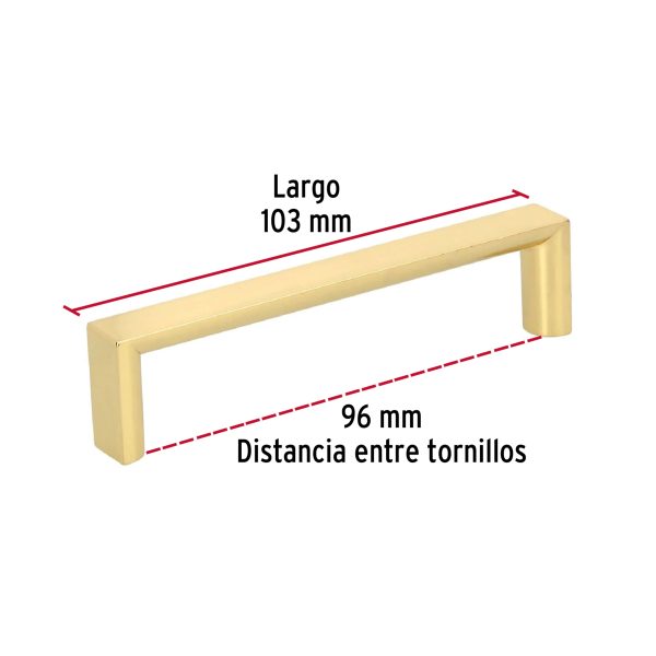 43906 - Jaladera de 96mm, línea Andamio, latón brillante, HERMEX