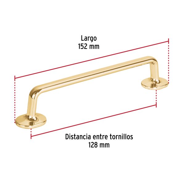 45796 - Jaladera de 128mm, línea Oviedo, latón brillante, HERMEX