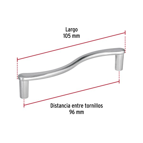 45798 - Jaladera de 96mm, línea Toledo, níquel, HERMEX