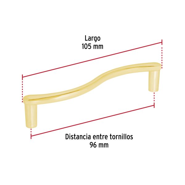45799 - Jaladera de 96mm, línea Toledo, latón brillante, HERMEX