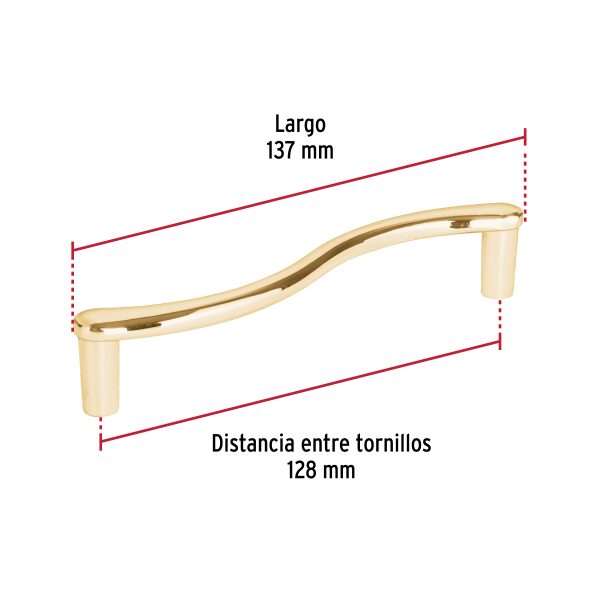 45802 - Jaladera de 128mm, línea Toledo, latón brillante, HERMEX