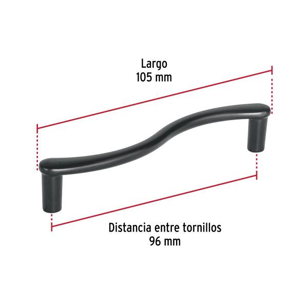 45797 - Jaladera de 96mm, línea Toledo, negro, HERMEX