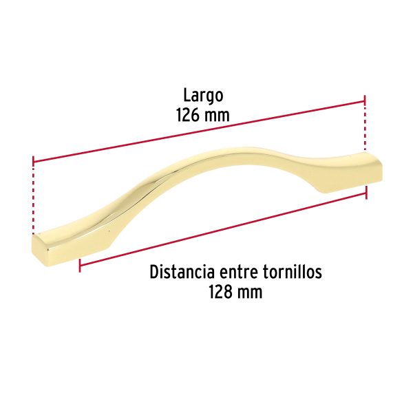 45805 - Jaladera de 96mm, línea Segovia, latón brillante, HERMEX