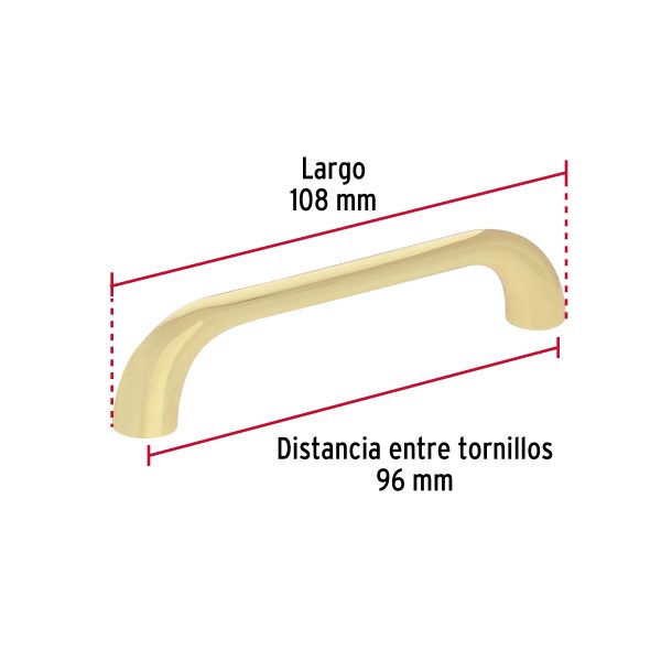 45811 - Jaladera de 96mm, línea Cádiz, latón brillante, HERMEX