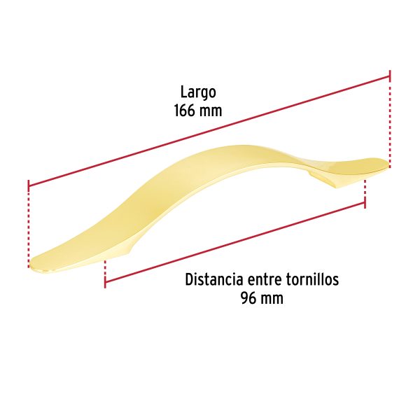 45817 - Jaladera de 96mm, línea Burgos, latón brillante, HERMEX