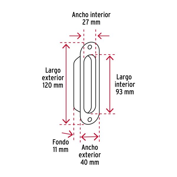 47800 - Jaladera de embutir ovalada acabado negro, HERMEX