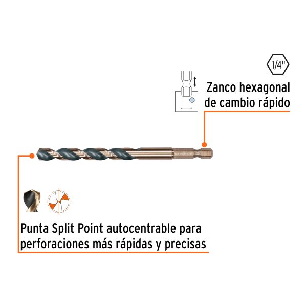 102252 - Juego de 13 brocas HSS p/metal zanco cambio rápido, Expert