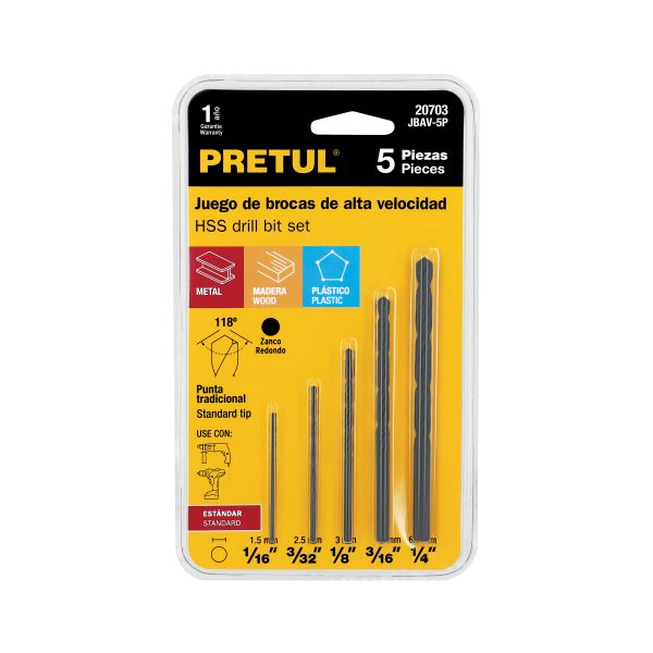 JBAV-5P.jpg 20703 - Juego de 5 brocas HSS para metal, Pretul