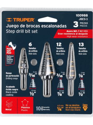 JBES-3E1.jpg 100988 - Juego de 3 brocas escalonadas de óxido negro, Truper