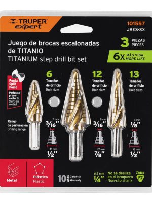 101557 - Juego de 3 brocas escalonadas de titanio, Truper Expert