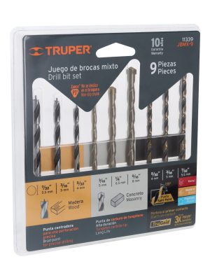 11339 - Juego de 9 brocas para metal, concreto y madera, Truper