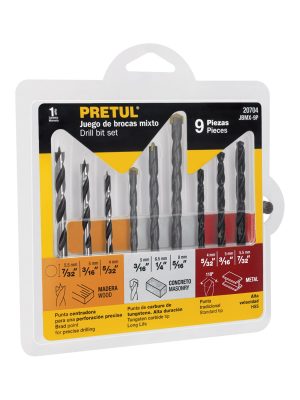 JBMX-9P.jpg 20704 - Juego de 9 brocas para metal, concreto y madera, Pretul