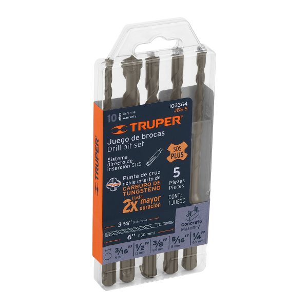 102364 - Juego de 5 brocas para concreto SDS Plus, Truper