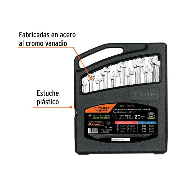 13691 - Jgo 20 llaves combinadas extralargas pulidas std y mm,EXPERT