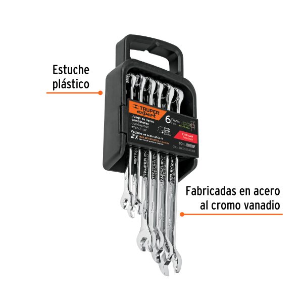 15772 - Juego de 6 llaves combinadas extralargas pulidas std, EXPERT