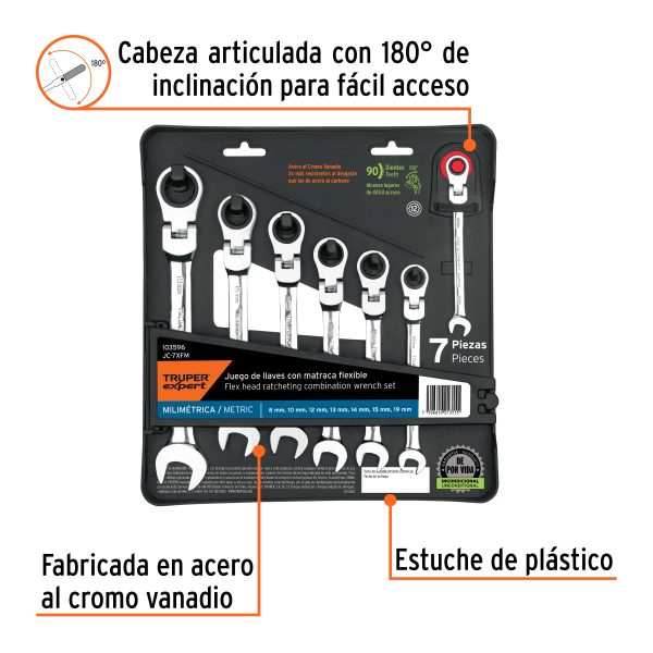 103596 - Juego de 7 llaves combinadas mm con matraca flexible