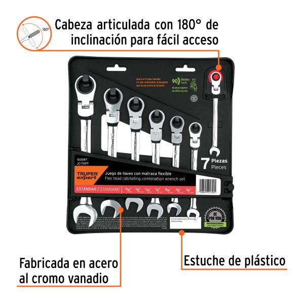 103597 - Juego de 7 llaves combinadas std con matraca flexible