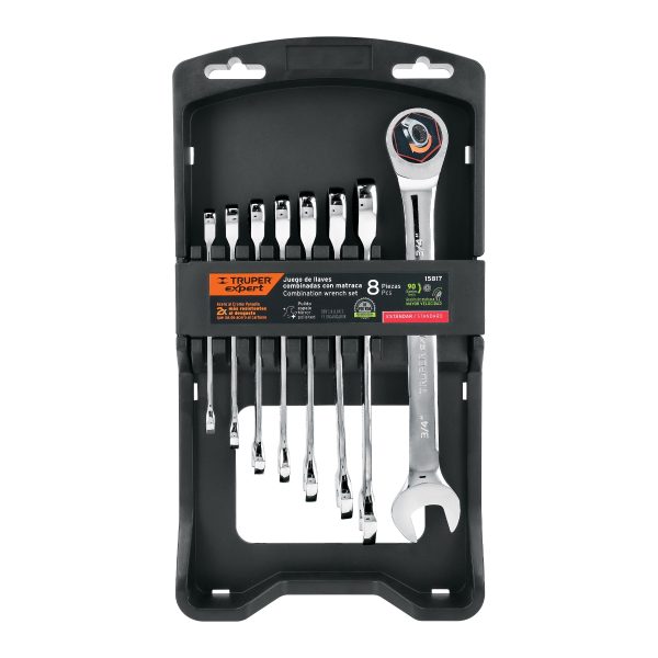 15817 - Juego de 8 llaves combinadas std pulidas con matraca, EXPERT