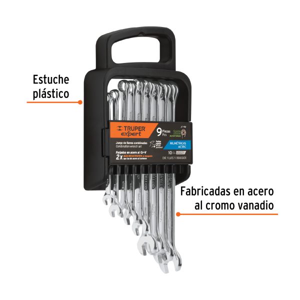 15774 - Juego de 9 llaves combinadas extralargas pulidas mm, EXPERT