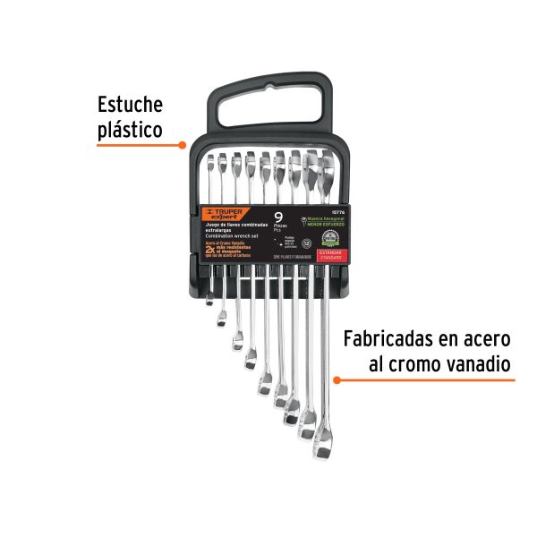 15776 - Juego de 9 llaves combinadas extralargas pulidas std, EXPERT