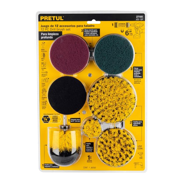 27191 - Juego 12 accesorios de limpieza y asentado p/taladro, Pretul