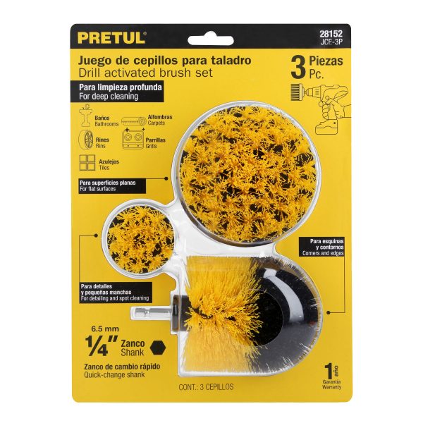 28152 - Juego de 3 cepillos multiusos para taladro, Pretul