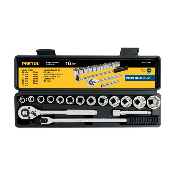 21174 - Juego de 16 herramientas 1/2' mm para mecánico, Pretul