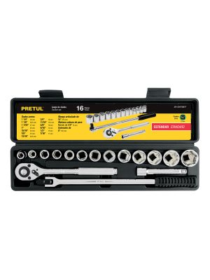 21172 - Juego de 16 herramientas 1/2' std para mecánico, Pretul