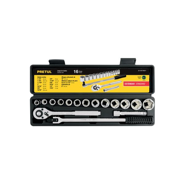 21172 - Juego de 16 herramientas 1/2' std para mecánico, Pretul