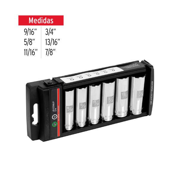 14174 - Juego 6 dados largos cuadro 1/2' std, Truper