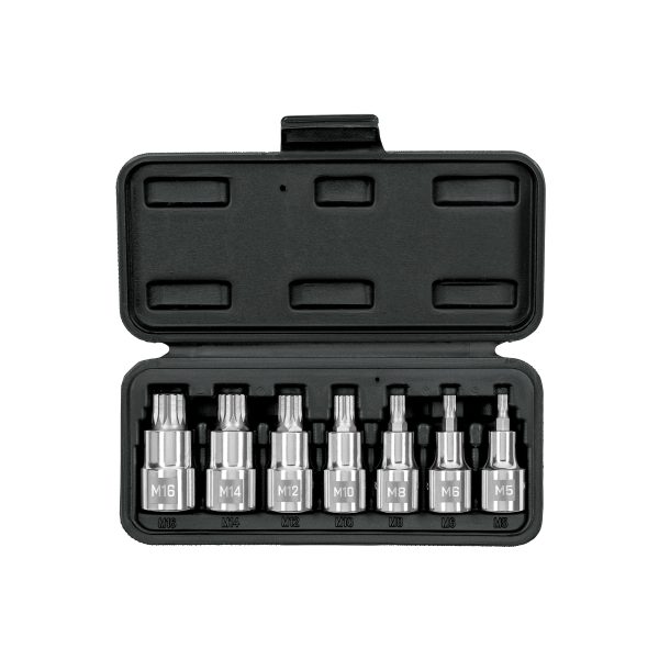 101305 - Juego de 7 dados cuadro 1/2' punta corta bristol, en estuche