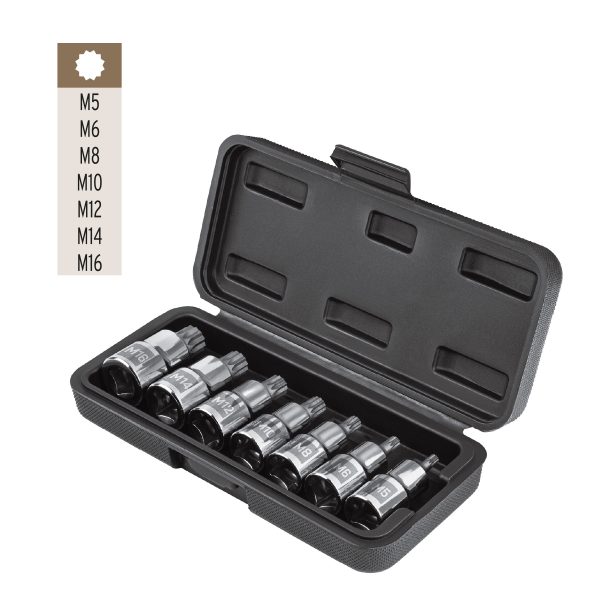 101305 - Juego de 7 dados cuadro 1/2' punta corta bristol, en estuche