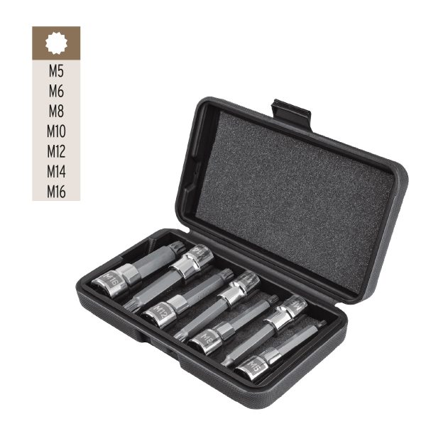 101306 - Juego de 7 dados cuadro 1/2' punta larga bristol, en estuche