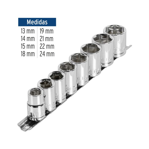 21176 - Juego de 8 dados cuadro 1/2' mm, Pretul